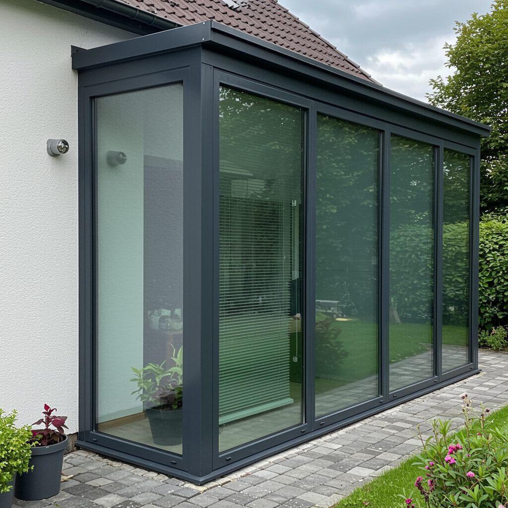 Modern getönte Glasfassade mit Sonnenschutzfolie